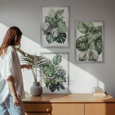 Set di 3 quadri Foglie tropicali verdi ad acquerello