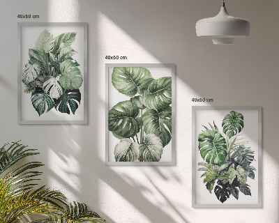 Set di 3 quadri Foglie tropicali verdi ad acquerello