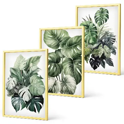 Set di 3 quadri con foglie tropicali verdi ad acquerello