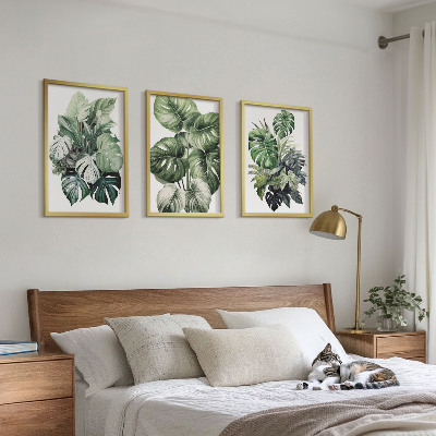 Set di 3 quadri Foglie tropicali verdi ad acquerello