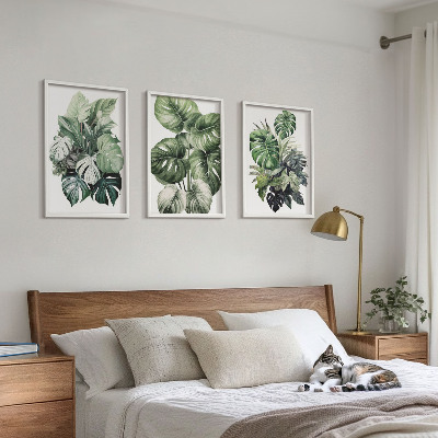 Set di 3 quadri Foglie tropicali verdi ad acquerello