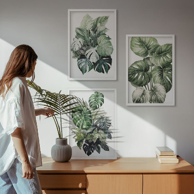 Set di 3 quadri Foglie tropicali verdi ad acquerello
