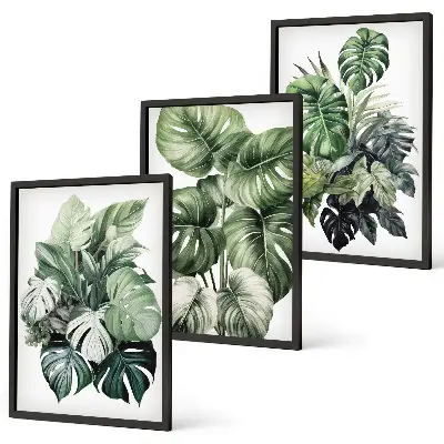 Set di 3 quadri con foglie tropicali verdi ad acquerello