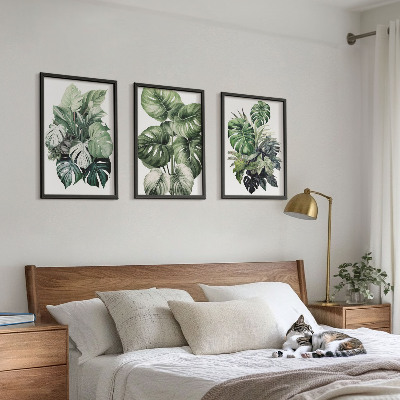 Set di 3 quadri Foglie tropicali verdi ad acquerello