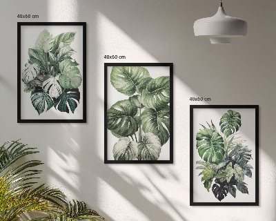 Set di 3 quadri Foglie tropicali verdi ad acquerello