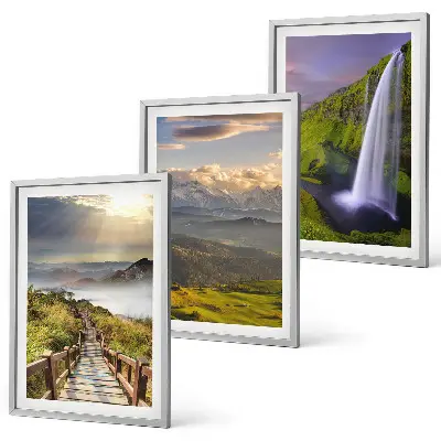 Composizione di quadri con paesaggi montani e cascata