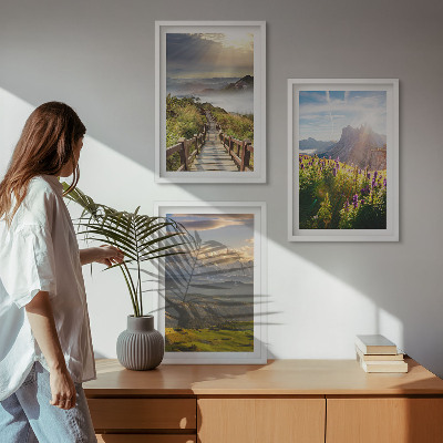 Set di quadri incorniciati Paesaggio montano con fiori