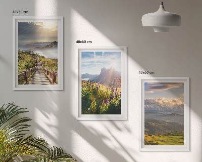 Set di quadri incorniciati Paesaggio montano con fiori