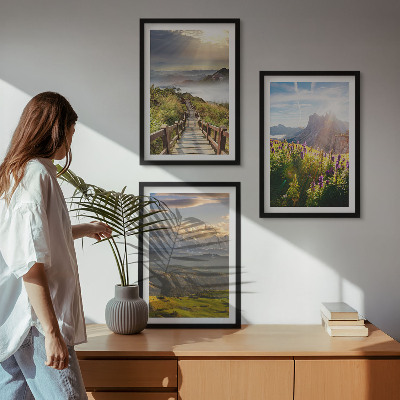 Set di quadri incorniciati Paesaggio montano con fiori