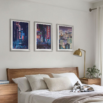 Set di 3 quadri Luci al neon della città notturna