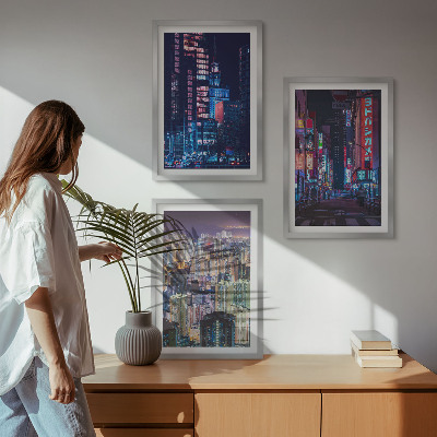 Set di 3 quadri Luci al neon della città notturna