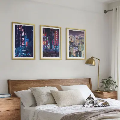 Set di 3 quadri con luci al neon della città notturna
