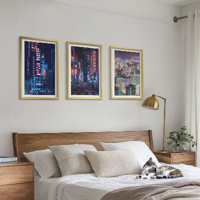 Set di 3 quadri Luci al neon della città notturna