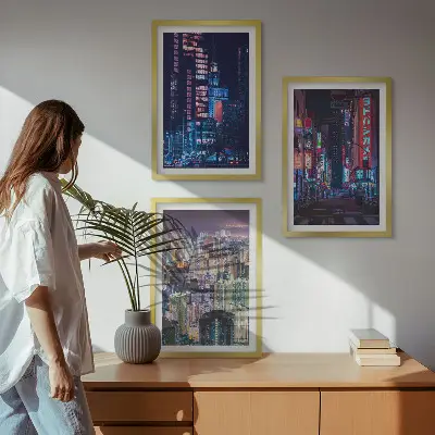 Set di 3 quadri con luci al neon della città notturna