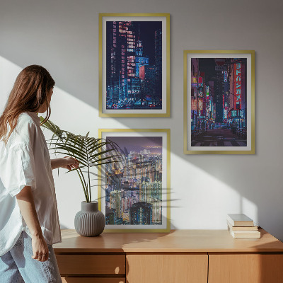 Set di 3 quadri Luci al neon della città notturna