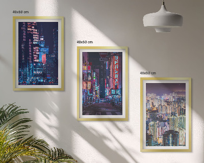 Set di 3 quadri Luci al neon della città notturna