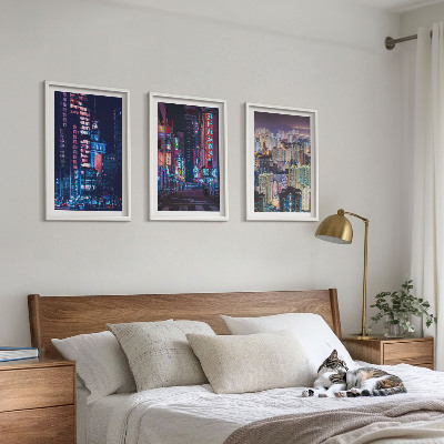 Set di 3 quadri Luci al neon della città notturna