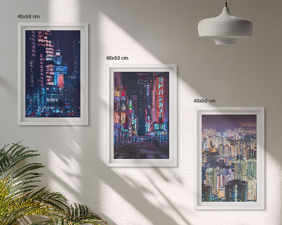 Set di 3 quadri Luci al neon della città notturna