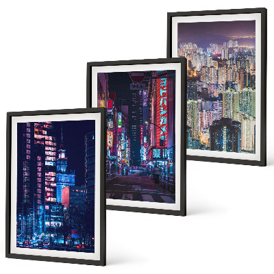 Set di 3 quadri Luci al neon della città notturna