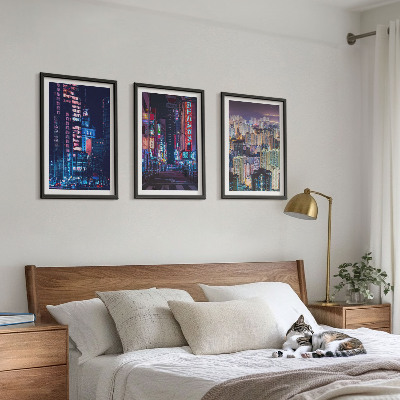 Set di 3 quadri Luci al neon della città notturna