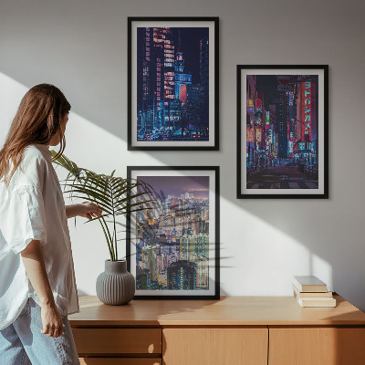 Set di 3 quadri Luci al neon della città notturna