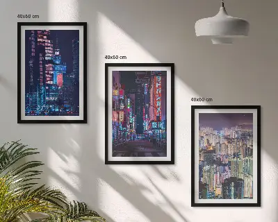 Set di 3 quadri con luci al neon della città notturna