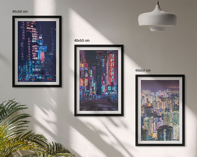 Set di 3 quadri Luci al neon della città notturna