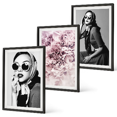 Set di quadri incorniciati Eleganti ritratti di donne con fiori