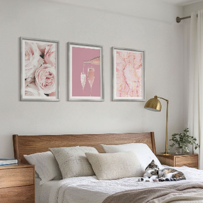 Set di 3 quadri Rose color champagne su sfondo marmo