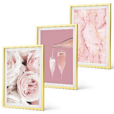 Set di 3 quadri Rose color champagne su sfondo marmo