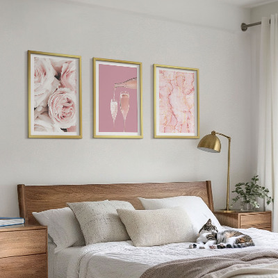 Set di 3 quadri Rose color champagne su sfondo marmo