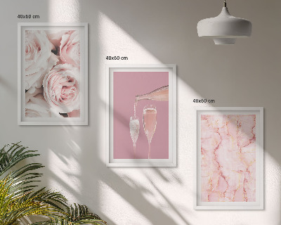 Set di 3 quadri Rose color champagne su sfondo marmo