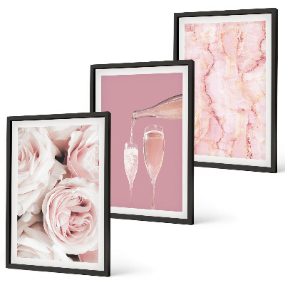 Set di 3 quadri Rose color champagne su sfondo marmo