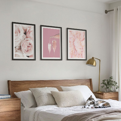 Set di 3 quadri Rose color champagne su sfondo marmo