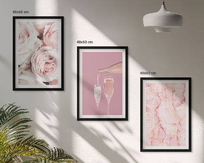 Set di 3 quadri Rose color champagne su sfondo marmo