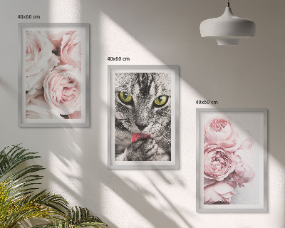 Composizione di quadri Gatto tra i fiori rosa