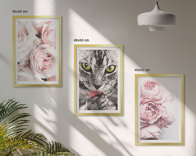Composizione di quadri Gatto tra i fiori rosa