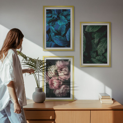Set di 3 quadri Foglie, fiori, colori diversi