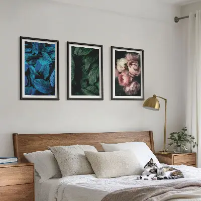 Set di 3 quadri con stampa di foglie e fiori in colori vari