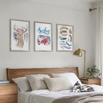 Set di 3 quadri con fiori e corna di cervo
