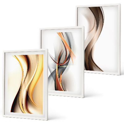 Set di quadri incorniciati Onde grigio-marrone gialle