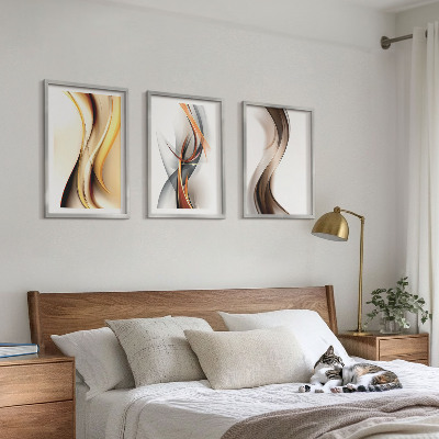 Set di quadri incorniciati Onde grigio-marrone gialle