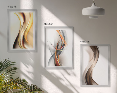 Set di quadri incorniciati Onde grigio-marrone gialle