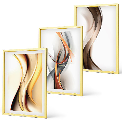 Set di quadri incorniciati Onde grigio-marrone gialle