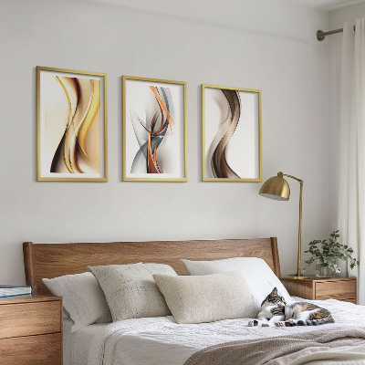 Set di quadri incorniciati Onde grigio-marrone gialle