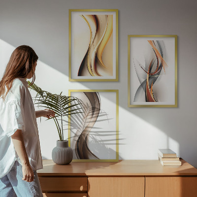 Set di quadri incorniciati Onde grigio-marrone gialle