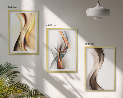 Set di quadri incorniciati Onde grigio-marrone gialle