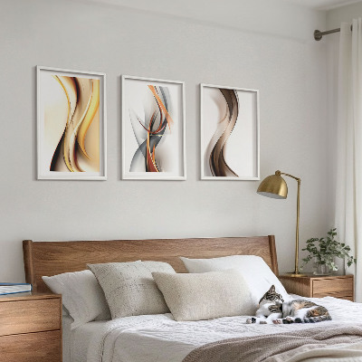 Set di quadri incorniciati Onde grigio-marrone gialle