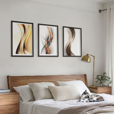 Set di quadri incorniciati Onde grigio-marrone gialle