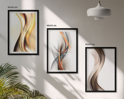 Set di quadri incorniciati Onde grigio-marrone gialle